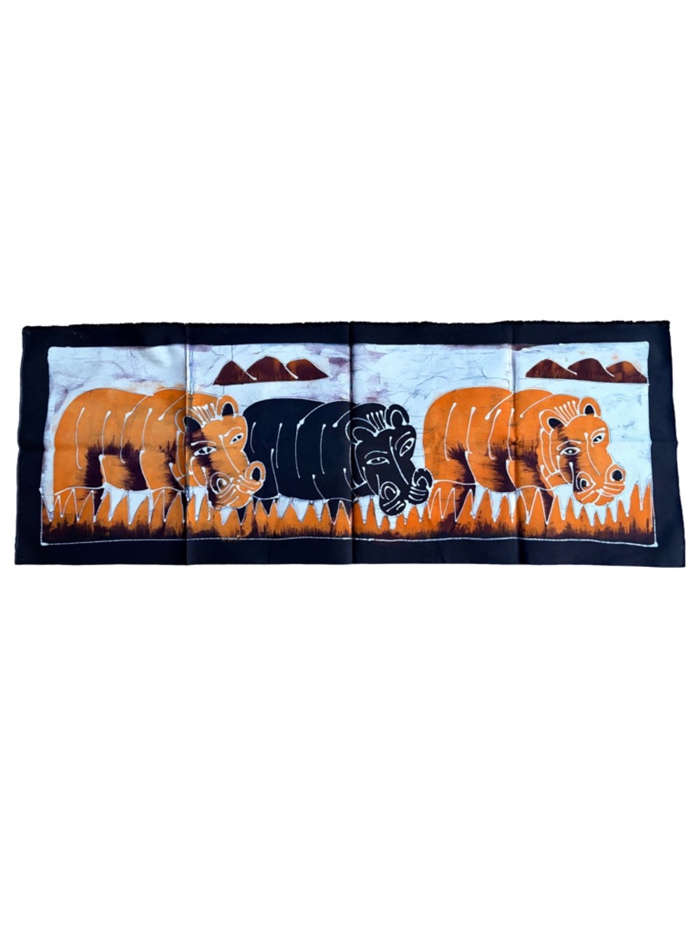 Hand Crafted African Batik Wall Art And Also Hippo Scarf - Orange & Black